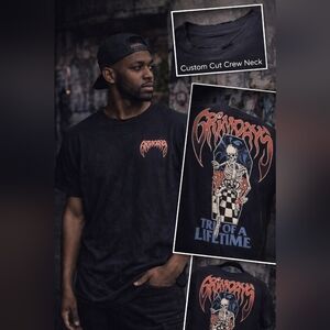 Men's Black Graphic Crewneck Tee with Orange Skull Print